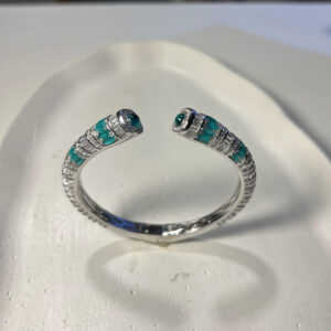 Classic Onyx and emerald Striped Open Cuff Bracelet