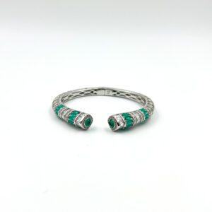 Classic Onyx and emerald Striped Open Cuff Bracelet