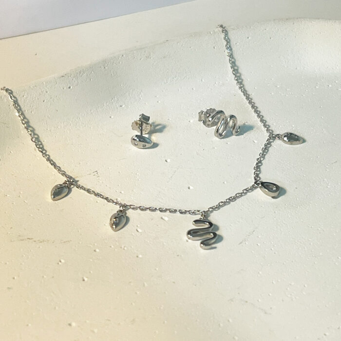 Silver Slither Snake Pendant Set